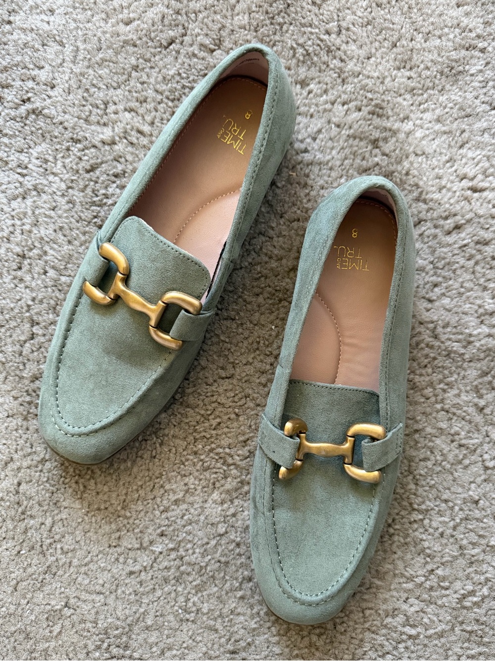 Time and Tru Sage Green Suede Loafers